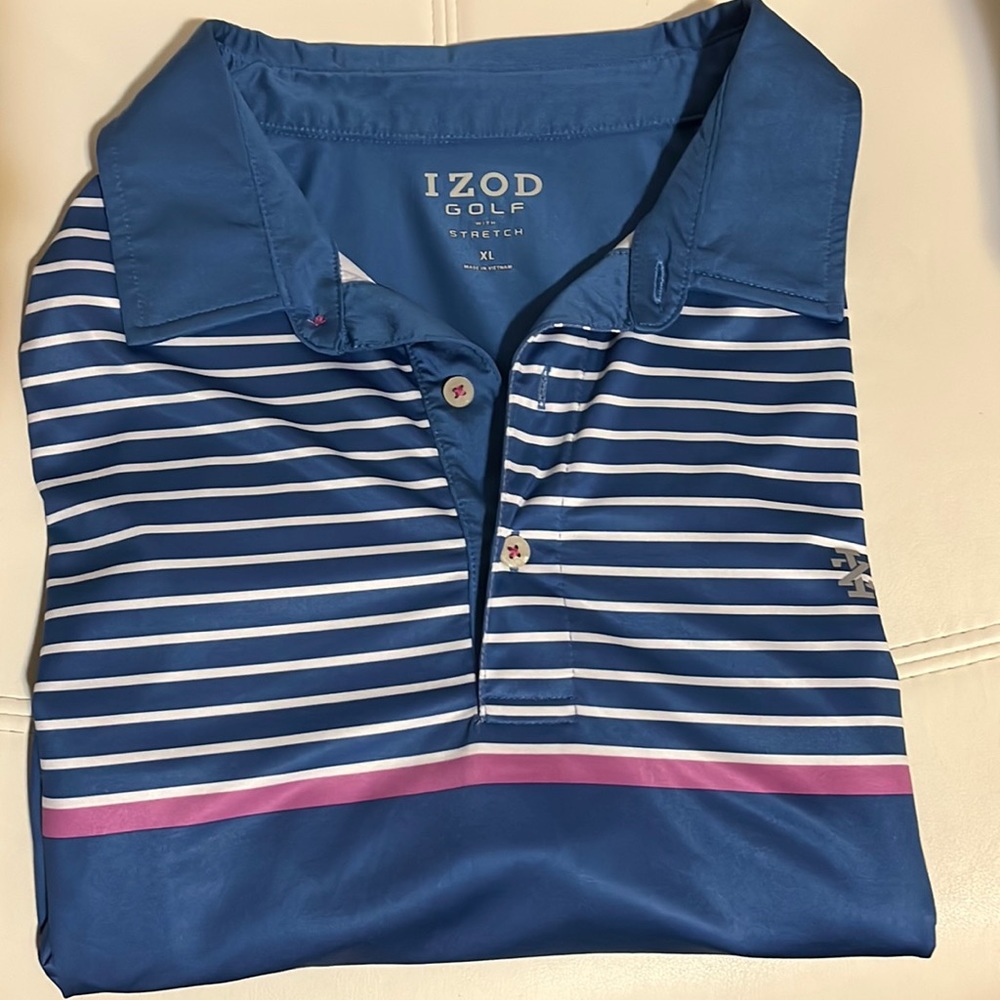 Izod Blue/White/Pink Short Sleeve Golf Polo Shirt Size XL